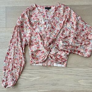Dynamite Floral Twist-Front Crop Top in Pink Multi